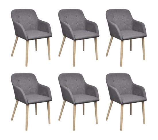 Chaises À Manger Lot De 6 Gris Clair Tissu Et Chêne Massif