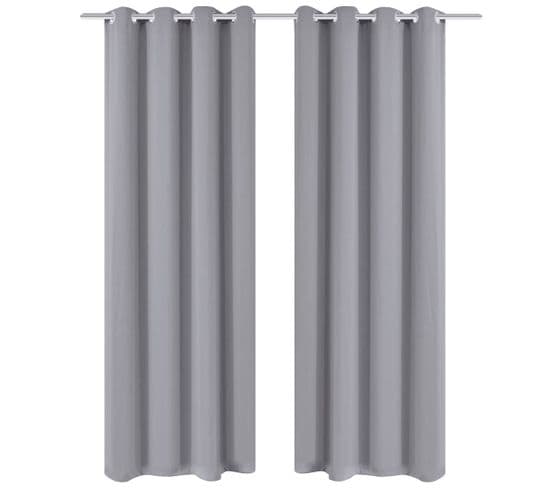 2 PCs Rideau Blackout Occultant Gris Avec Oeillets En Métal 135x245cm