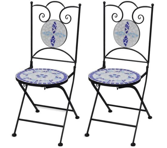 Chaises Pliables De Bistro 2 Pièces Céramique Bleu Et Blanc