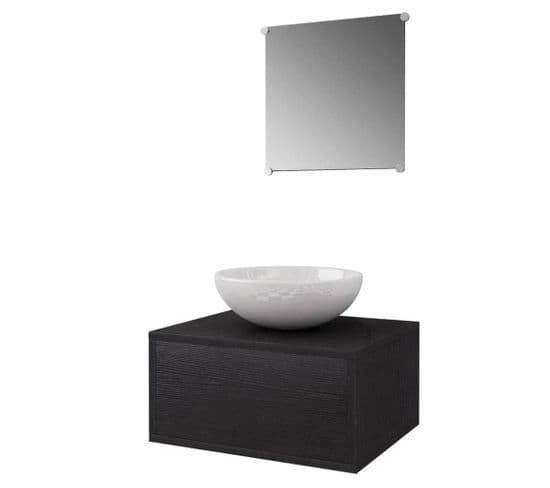 Meuble-Vasque Noir + Miroir