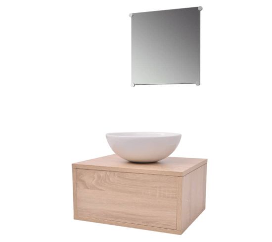 Ensemble Meuble Vasque 40 x 34 x 20 Cm - Vasque + Miroir - Bois