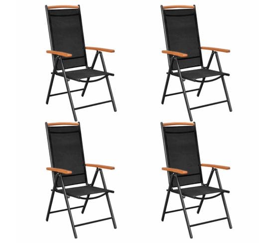 4 PCs Chaises Pliables De Jardin Aluminium Et Textilène Noir