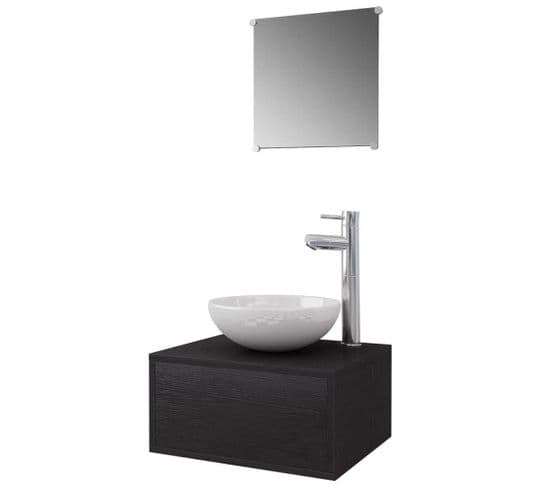 Meuble Vasque De Salle De Bain 4 Pièces Avec Lavabo Et Robinet Noir