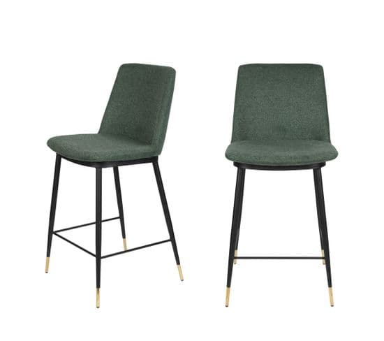 Lionel - Lot De 2 Tabourets De Bar En Tissu Et Métal 65cm - Couleur - Vert