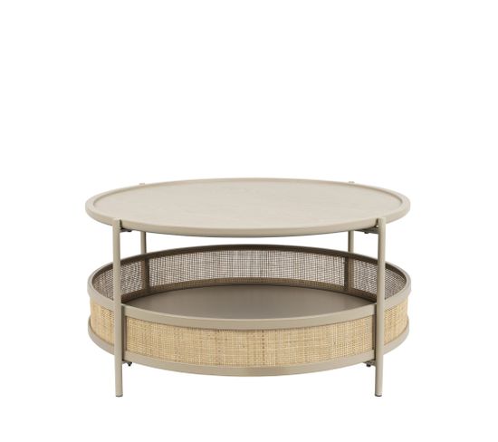 Makoto - Table Basse Ronde En Bois Et Cannage Ø80cm - Couleur - Naturel