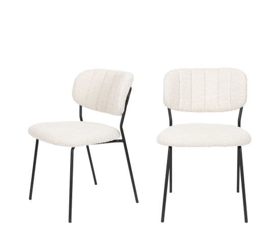 Lot De 2 Chaises En Tissu Bouclette Et Métal Pieds Noirs