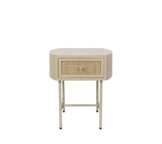 Amaya - Table De Chevet 1 Tiroir En Bois Et Métal - Couleur - Beige