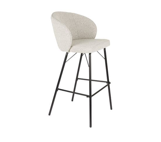 Joa - Lot De 2 Tabourets De Bar En Tissu Bouclette Et Métal H75cm - Couleur - Ecru