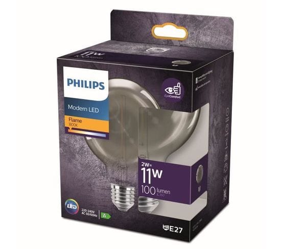 Ampoule LED Equivalent 11w E27 Smoky Blanc Chaud Non Dimmable, Verre