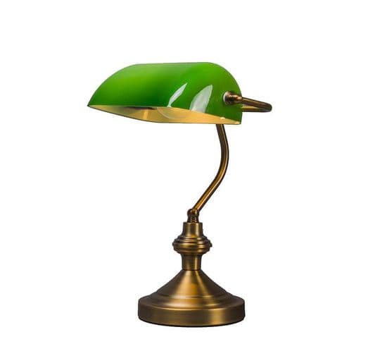 Lampe De Table/lampe De Notaire Classique Bronze Avec Verre Vert - Banker