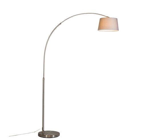 Lampe à Arc Moderne En Acier Avec Abat-jour En Tissu Gris - Arc Basic