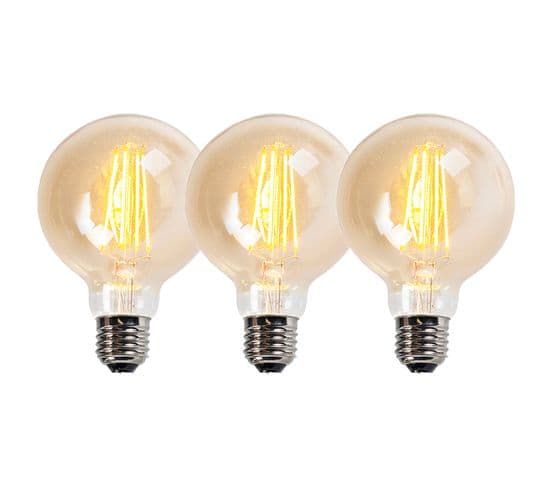 Ensemble De 3 Lampes à Filament LED Dimmables E27 Goldline G95 5w 450lm 2200k