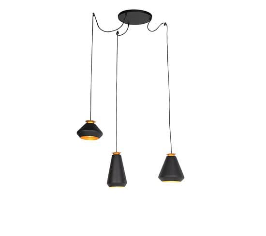 Lampe Suspendue Moderne à 3 Lumières Noire Avec Or - Mia