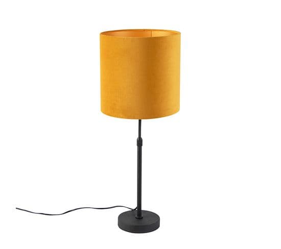 Lampe De Table Noir Avec Abat-jour En Velours Jaune Avec Or 25 Cm - Parte