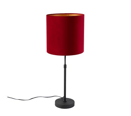 Lampe De Table Noir Avec Abat-jour En Velours Rouge Avec Or 25 Cm - Parte