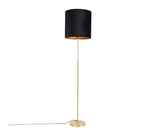 Lampadaire Or / Laiton Avec Abat-jour Velours Noir 40/40 Cm - Parte