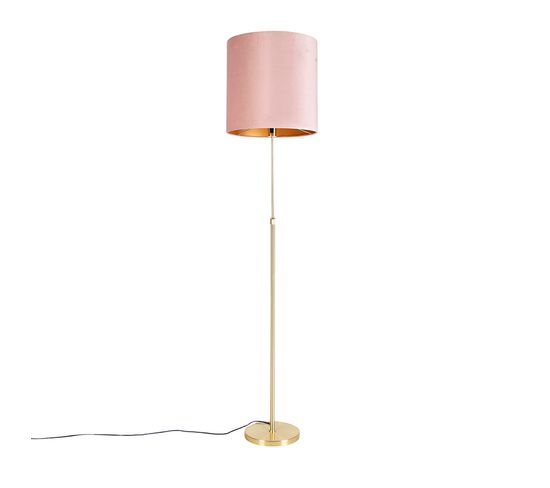 Lampadaire Or / Laiton Avec Abat-jour Velours Rose 40/40 Cm - Parte