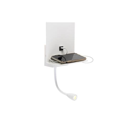 Applique Moderne Blanche Avec Usb Et Bras Flexible - Flero