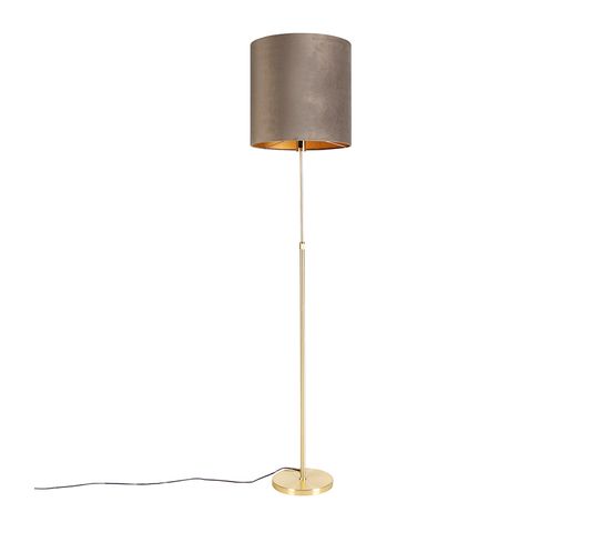 Lampadaire Or / Laiton Avec Abat-jour En Velours Taupe 40/40 Cm - Parte