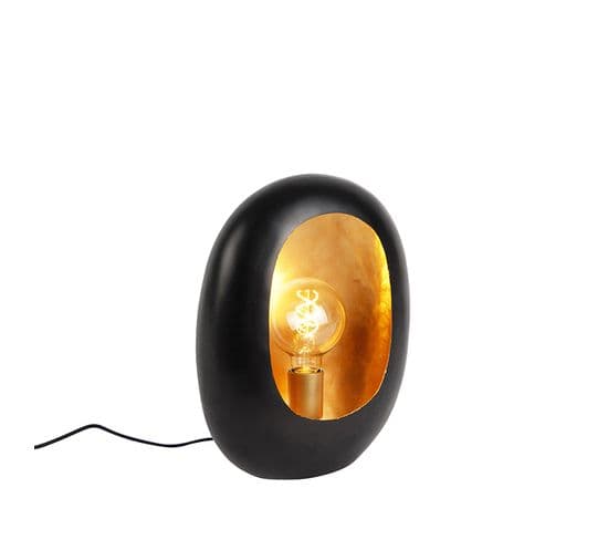 Lampe De Table Design Noire Avec Intérieur Doré 36 Cm - Cova
