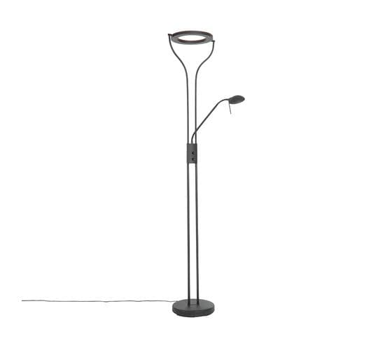 Lampadaire Moderne Noir Avec Bras De Lecture Avec LED Et Variateur - Divo