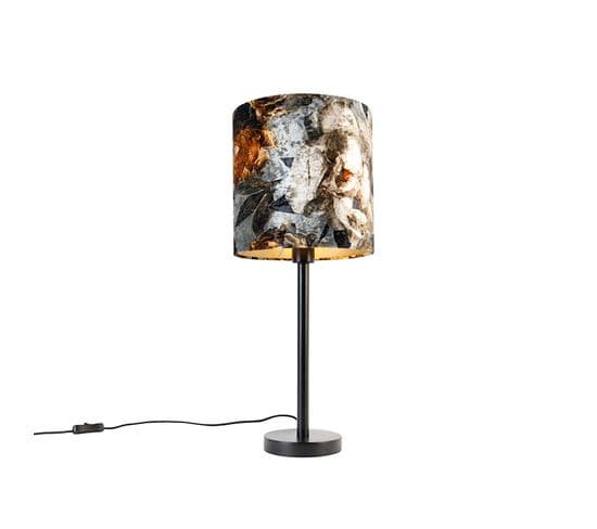 Lampe De Table Moderne Noire Avec Abat-jour Fleurs 25 Cm - Simplo