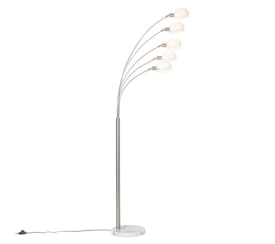 Lampadaire Design En Acier Avec Verre Opale 5 Lumières - Sixties Marmo