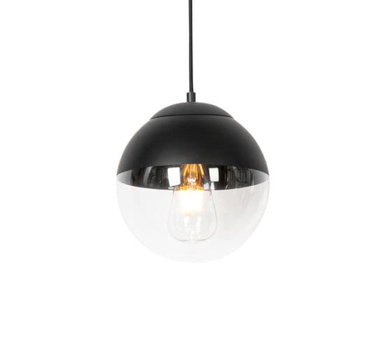 Lampe à Suspension Rétro Noire Avec Verre Clair 20 Cm - Eclipse