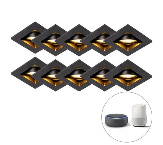 Lot De 10 Spots Encastrables Intelligents Noirs Avec Wifi Gu10 - Qure