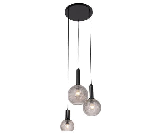 Lampe à Suspension Design Noire Avec Verre Fumé 3 Lumières - Chico