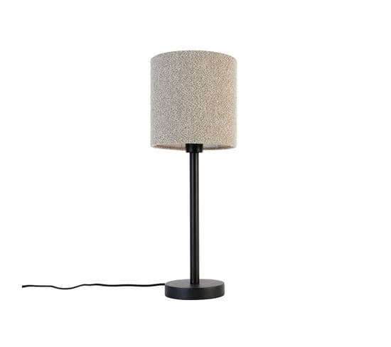 Lampe De Table Moderne Noire Avec Abat-jour Bouclé Taupe 20 Cm - Simplo