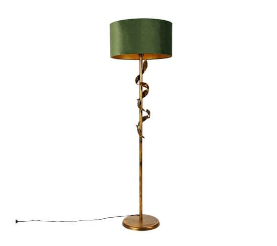 Lampadaire Vintage Or Antique Avec Abat-jour Vert - Tilleul