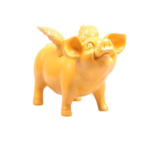 Tirelire Cochon Avec Ailes En Résine 14 X 25 X 15 Cm Jaune