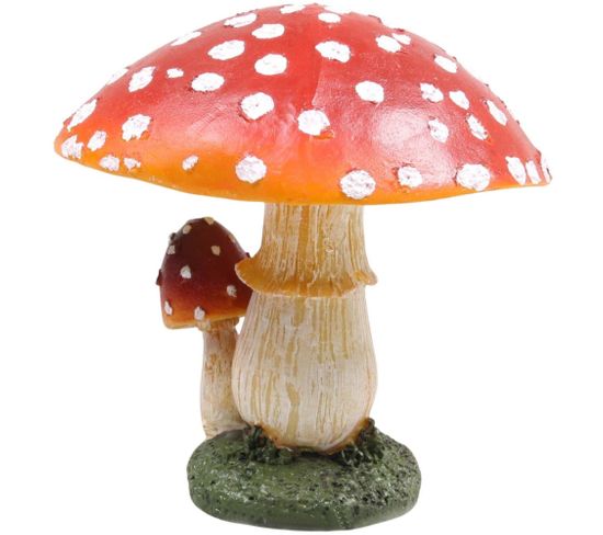 Champignon Dans L'herbe En Résine Duo - Hauteur 15,5 Cm