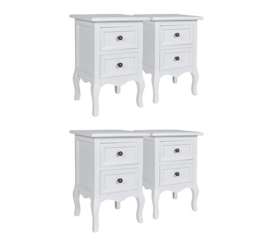 Tables De Chevet 4 PCs Avec 2 Tiroirs Mdf Blanc