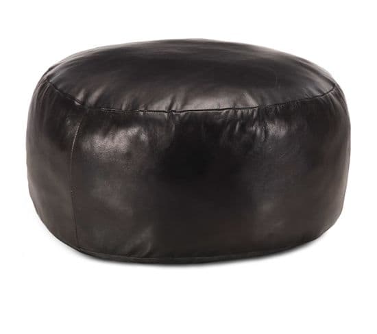 Pouf 60 X 30 Cm Noir Cuir Véritable De Chèvre