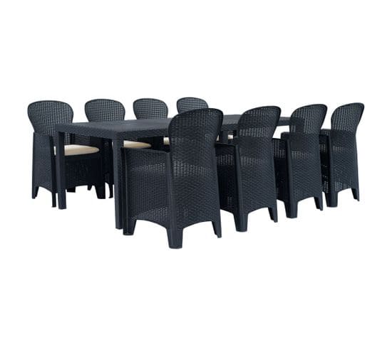 Ensemble à Dîner 9 Pièces Plastique Anthracite Aspect De Rotin