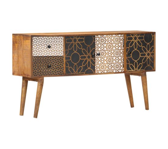 Buffet Avec Motif Imprimé 130x30x70 Cm Bois De Manguier Massif