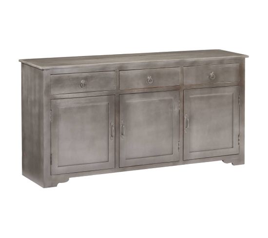 Buffet 3 Portes 3 Tiroirs Manguier Massif Gris Kabu - 160 x 40 x 80 cm