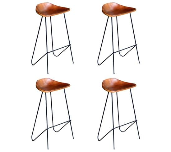 Chaises De Bar Lot De 4 Marron Cuir Véritable