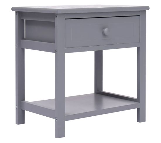 Table De Chevet Gris 40x29x42 Cm Bois De Paulownia