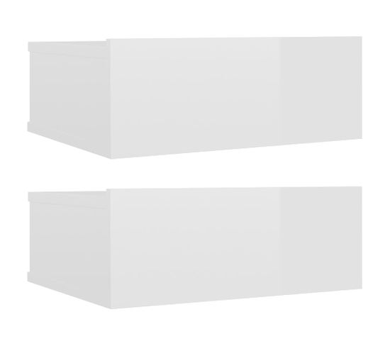 Vidaxl Tables De Chevet 2 Pcs Avec Tiroir Flottantes Blanc Brillant 40x30x15 Cm Armoires De Nuit