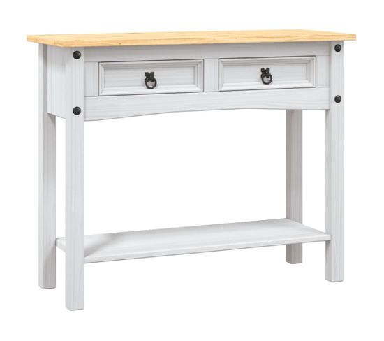 Table Console Gamme Corona Pin Mexicain Blanc 90x34,5x73 Cm