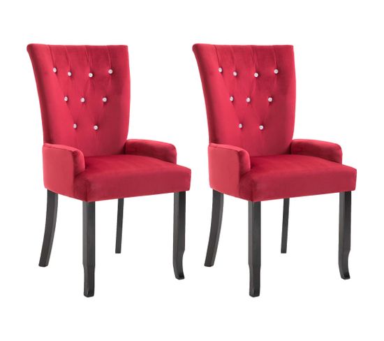 Chaises À Manger Avec Accoudoirs Lot De 2 Rouge Velours