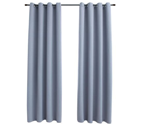 Rideaux Occultants Avec Anneaux En Métal 2 PCs Gris 140x245 Cm