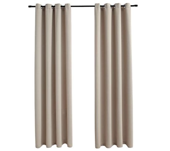 Rideaux Occultants Avec Anneaux En Métal 2 PCs Beige 140x175 Cm