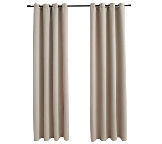 Rideaux Occultants Avec Anneaux En Métal 2 PCs Beige 140x225 Cm