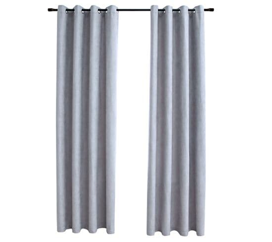 Rideaux Occultants Avec Anneaux En Métal 2 PCs Gris 140x175 Cm