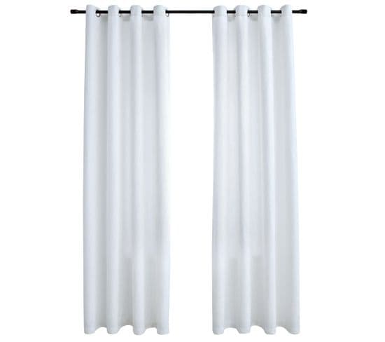 Rideau Occultant Et Anneaux En Métal 2pcs Blanc Cassé 140x225cm