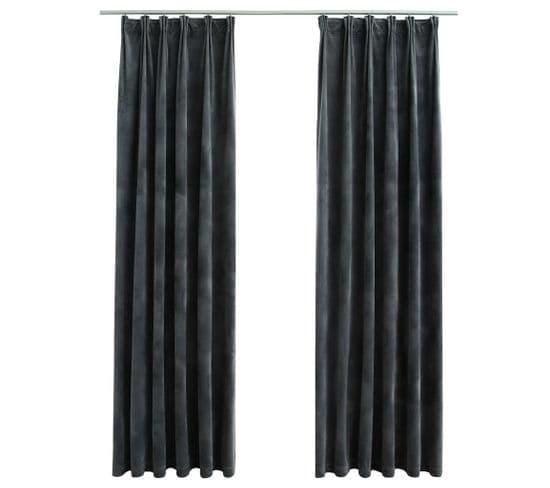 Rideaux Occultants Et Crochet 2pcs Velours Anthracite 140x175cm